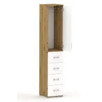 Szafa na ubrania z drążkiem Pola 215 - 4 szuflady 40-50 cm Dąb Artisan z białymi drzwiami